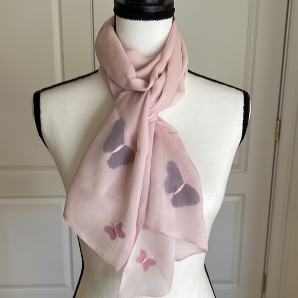 Chiffon scarf with embroidered detail on butterfly print - Picture 4 of 5